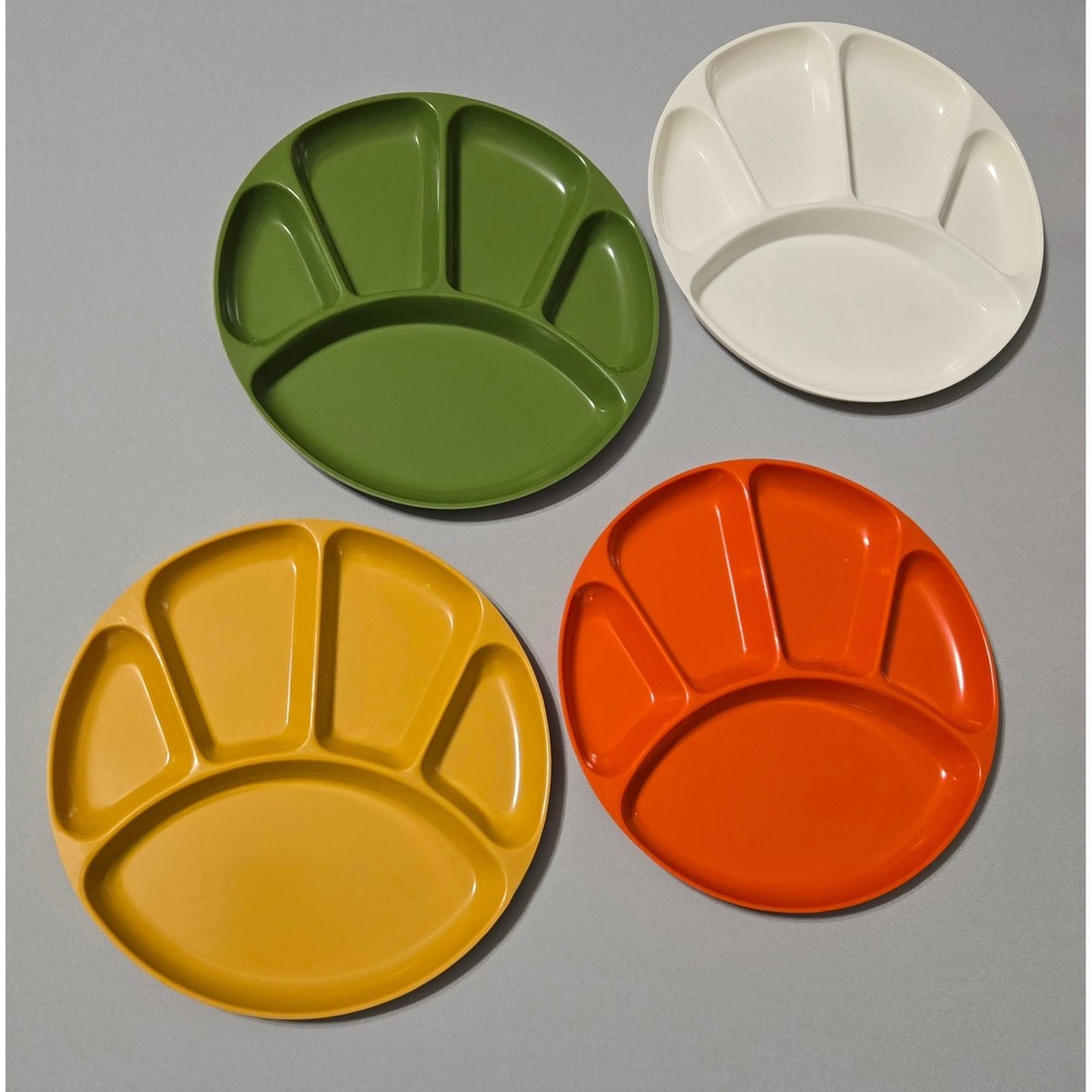 Japan Divided Snack Plates MCM Melamine Retro 1970 Colors Avocado Green Set 4
